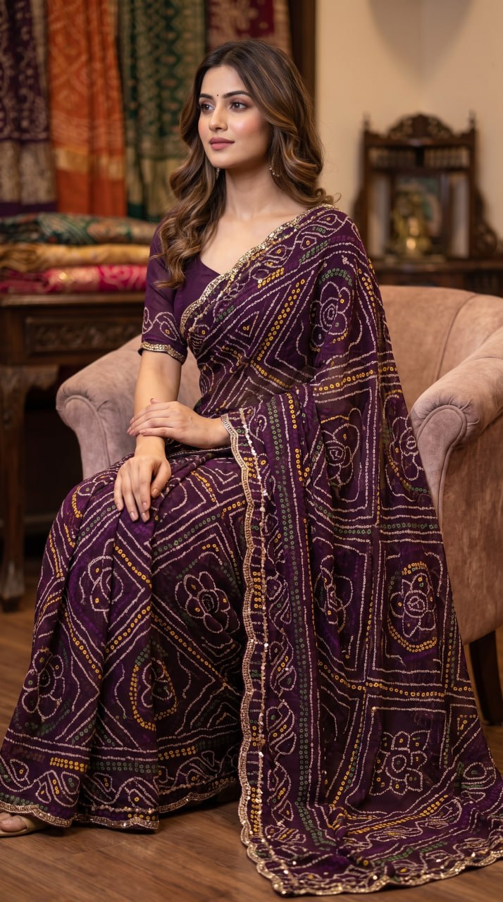 Pure Fox Geogate With Beautiful Bandhani Print Saree