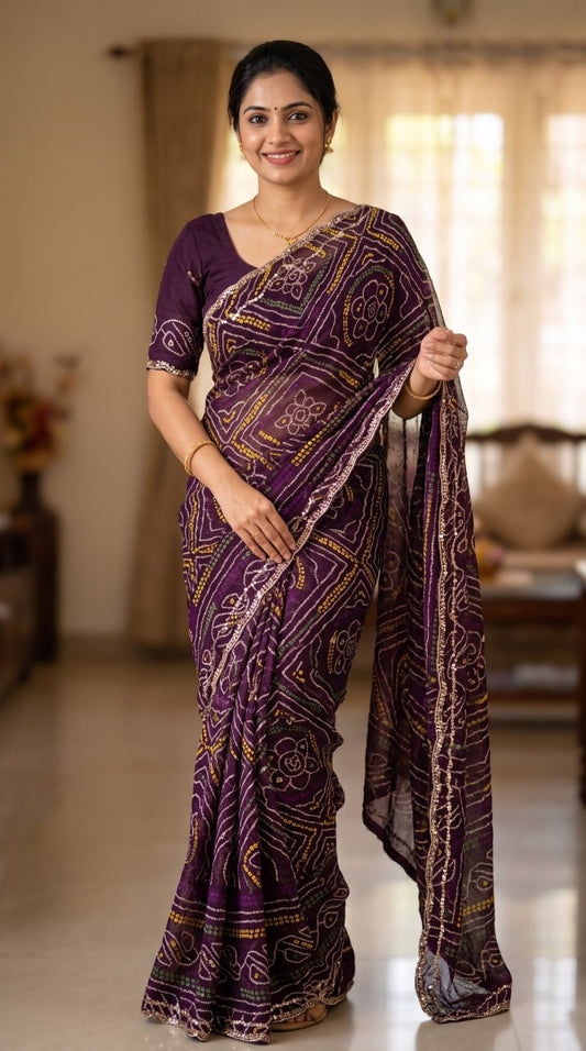 Pure Fox Geogate With Beautiful Bandhani Print Saree