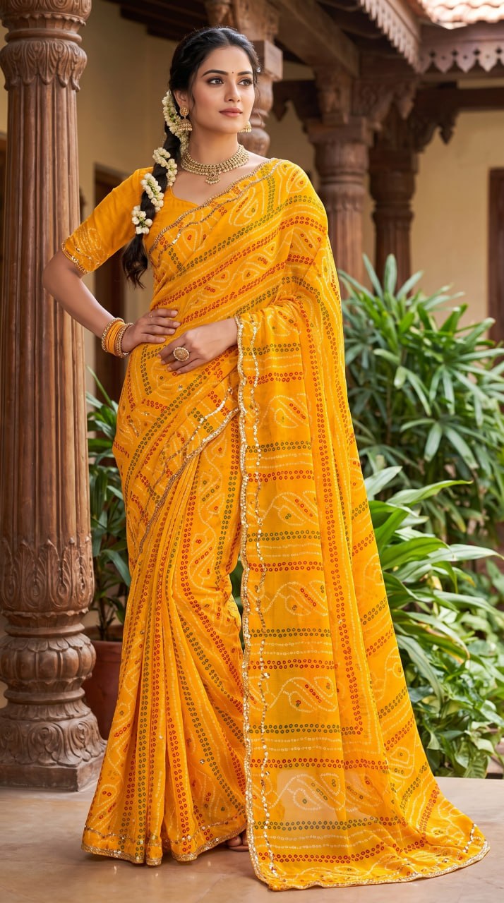 Pure Fox Geogate With Beautiful Bandhani Print Saree