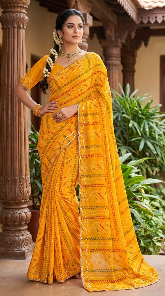Pure Fox Geogate With Beautiful Bandhani Print Saree