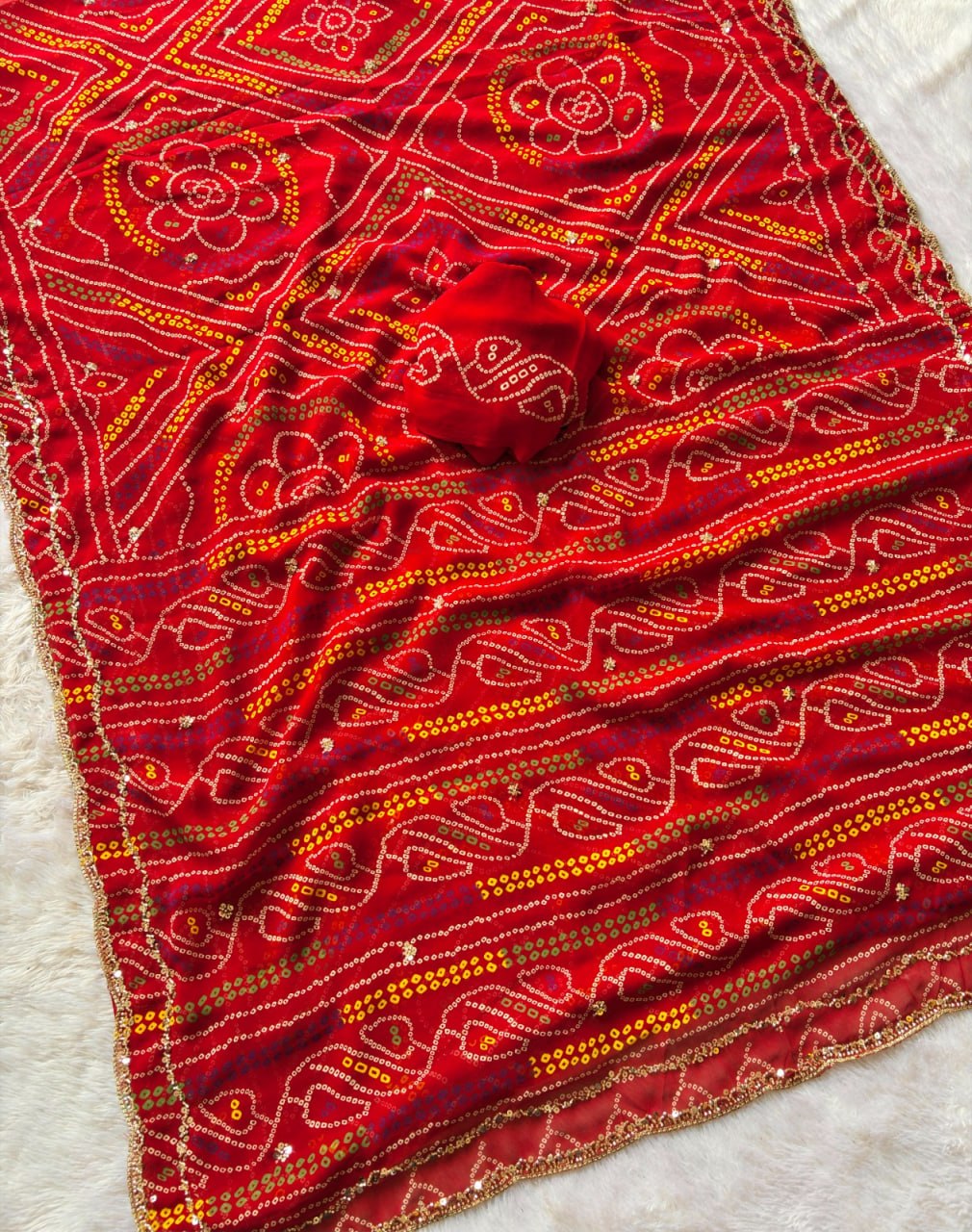 Pure Fox Geogate With Beautiful Bandhani Print Saree