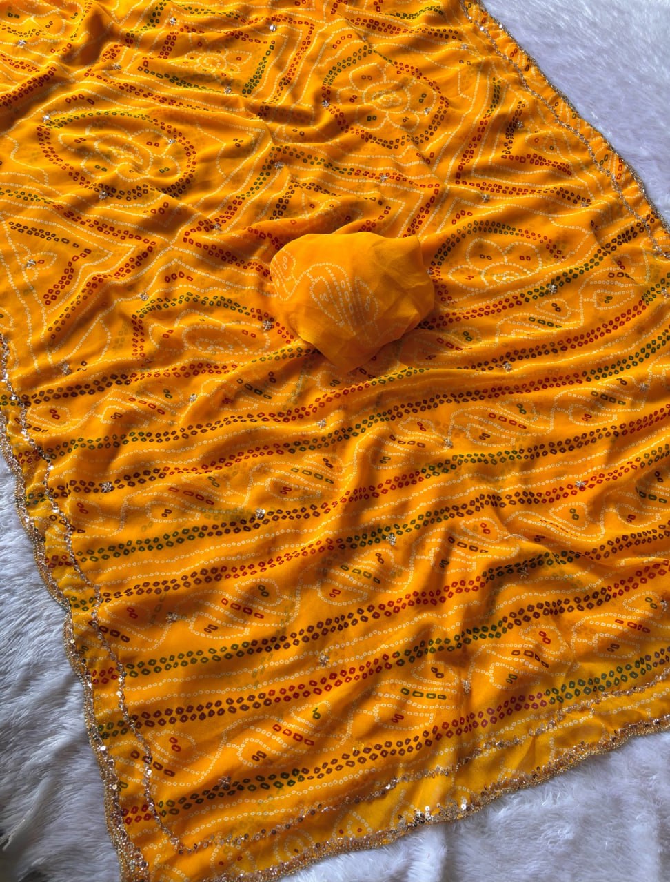 Pure Fox Geogate With Beautiful Bandhani Print Saree