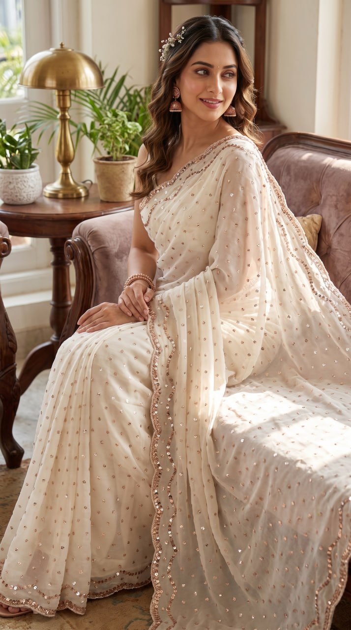 Pure NC Butti Silk With Beautiful Original Rose Gold  Beads Work Saree
