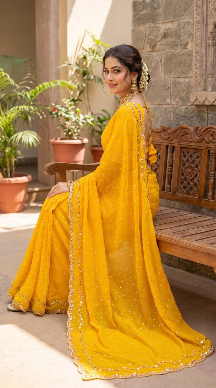 Pure NC Butti Silk With Beautiful Original Rose Gold  Beads Work Saree