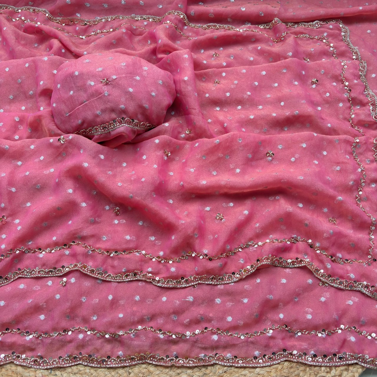 Pure N*C Butti Silk With Beautiful Original Rose Gold Saree