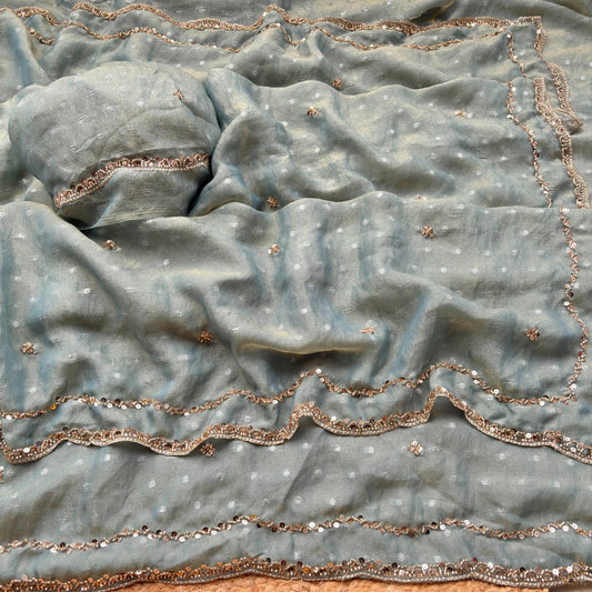 Pure N*C Butti Silk With Beautiful Original Rose Gold Saree