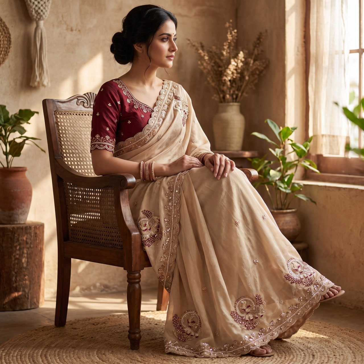 Pure Fandy Sattin Silk With Beautiful Original Rose Gold Beads Saree