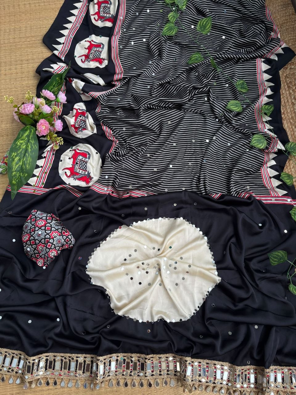 Very Soft and Elegant Rich look Original Japan Sartin Ajarak Print Saree