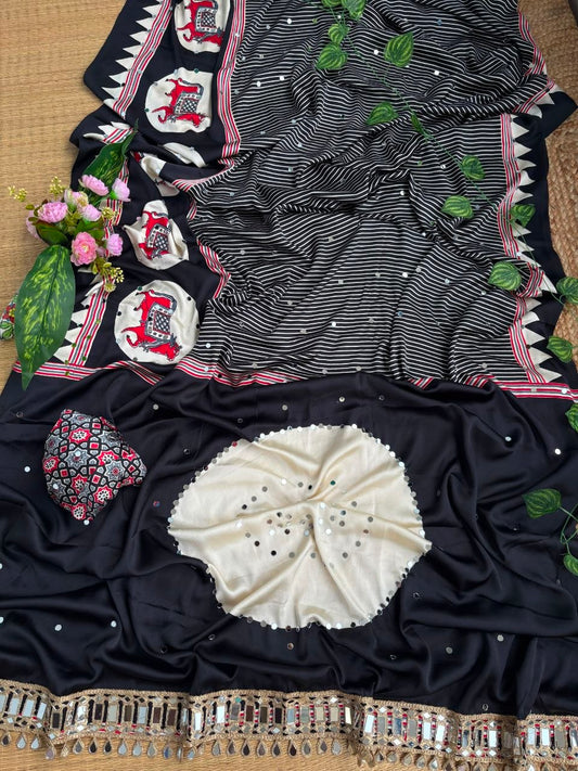 Very Soft and Elegant Rich look Original Japan Sartin Ajarak Print Saree