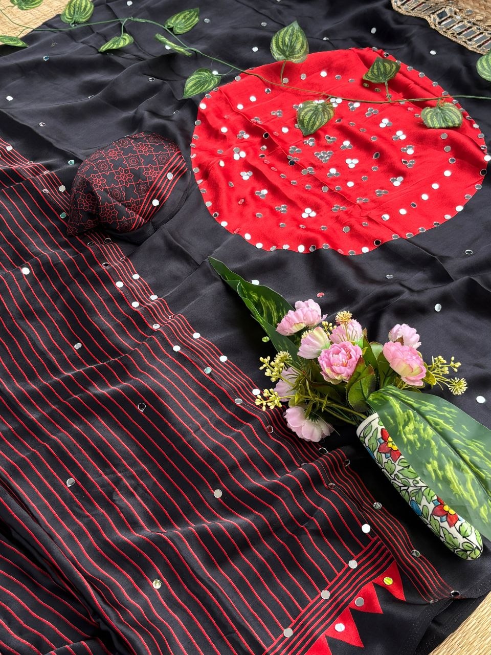 Very Soft and Elegant Rich look Original Japan Sartin Ajarak Print Saree