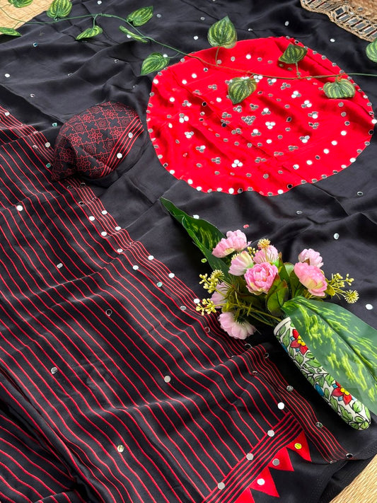 Very Soft and Elegant Rich look Original Japan Sartin Ajarak Print Saree