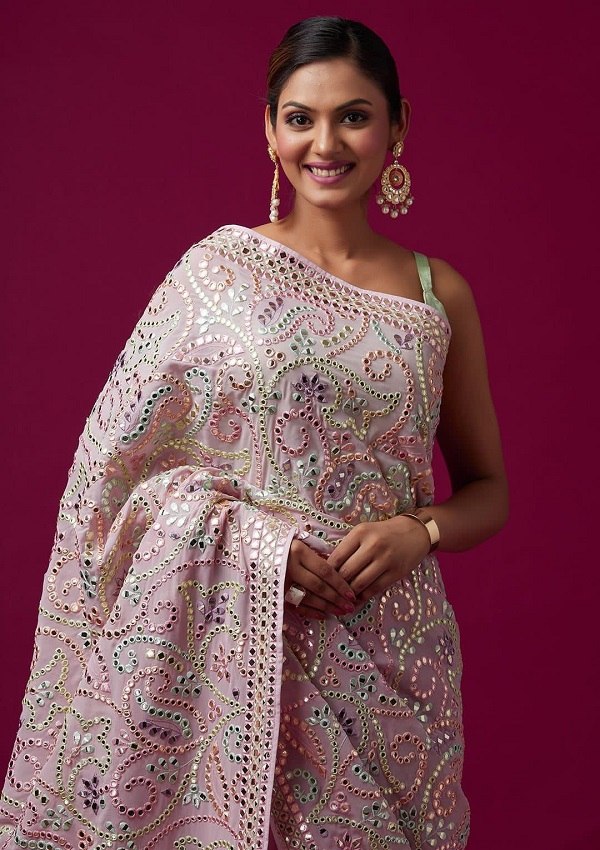 Heavy Vichitra Silk Embroidery Multy Colour Threads Saree