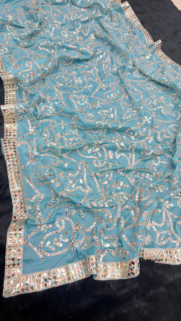 Heavy Vichitra Silk Embroidery Multy Colour Threads Saree