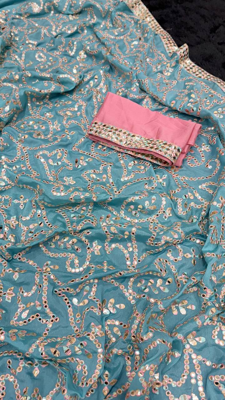 Heavy Vichitra Silk Embroidery Multy Colour Threads Saree