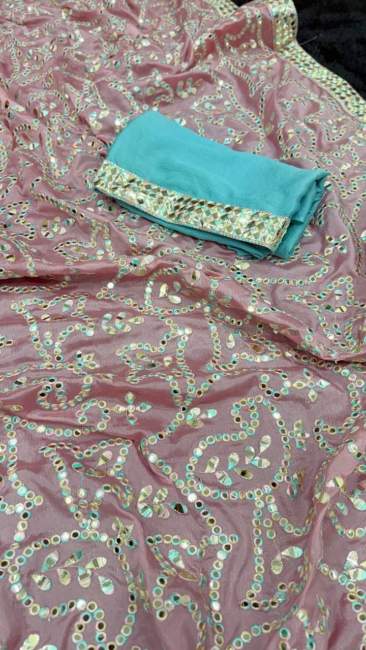 Heavy Vichitra Silk Embroidery Multy Colour Threads Saree