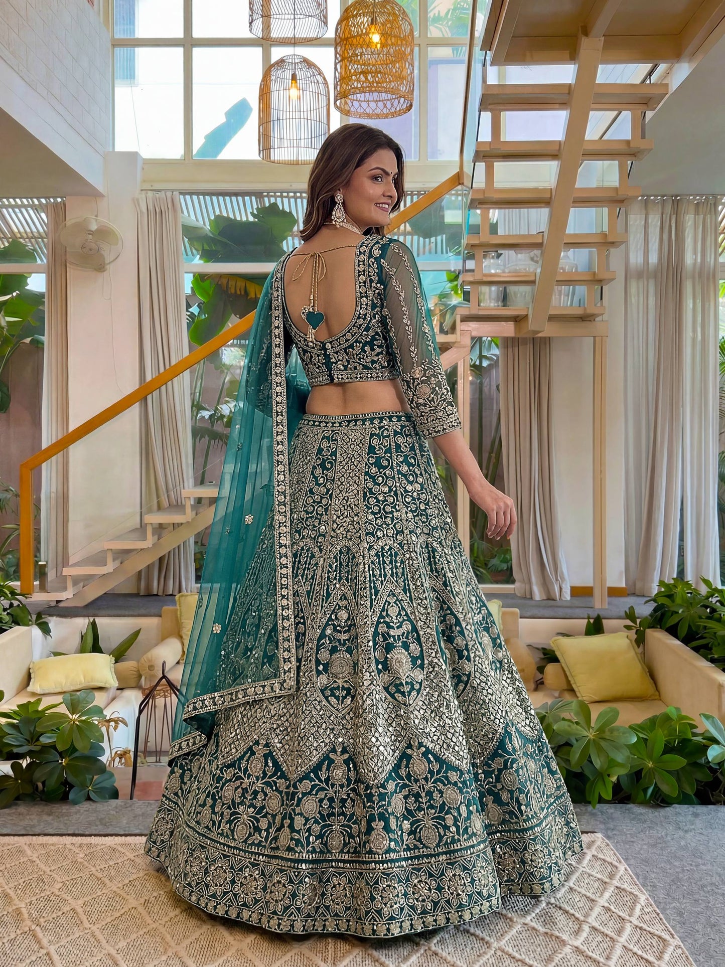 Butterfly Net Sequins and Codding Embroidery Work Lehenga