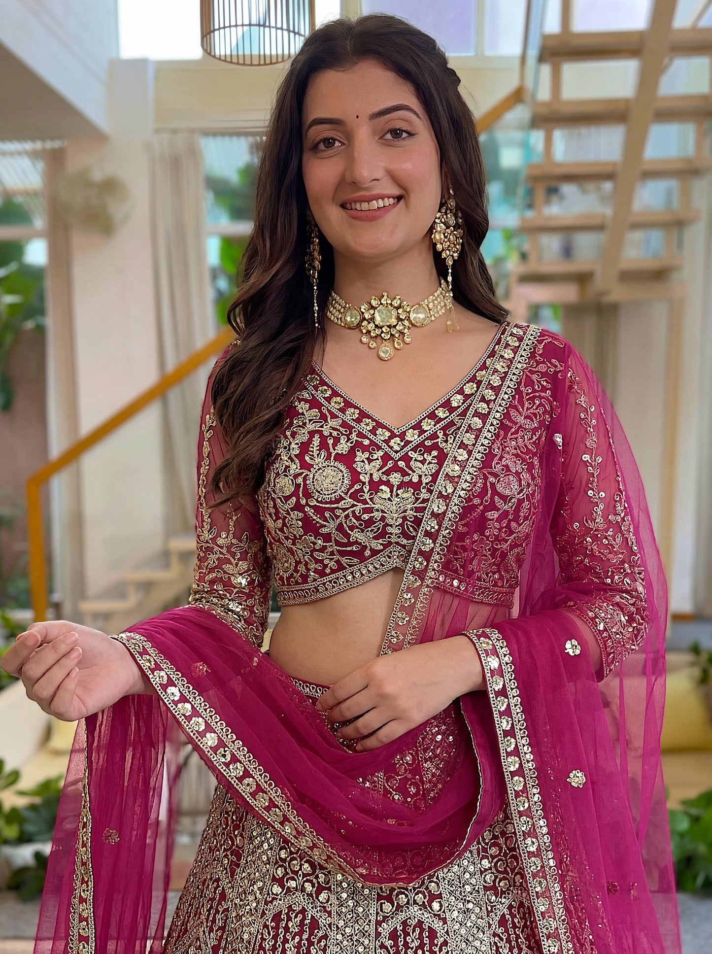 Butterfly Net Sequins and Codding Embroidery Work Lehenga