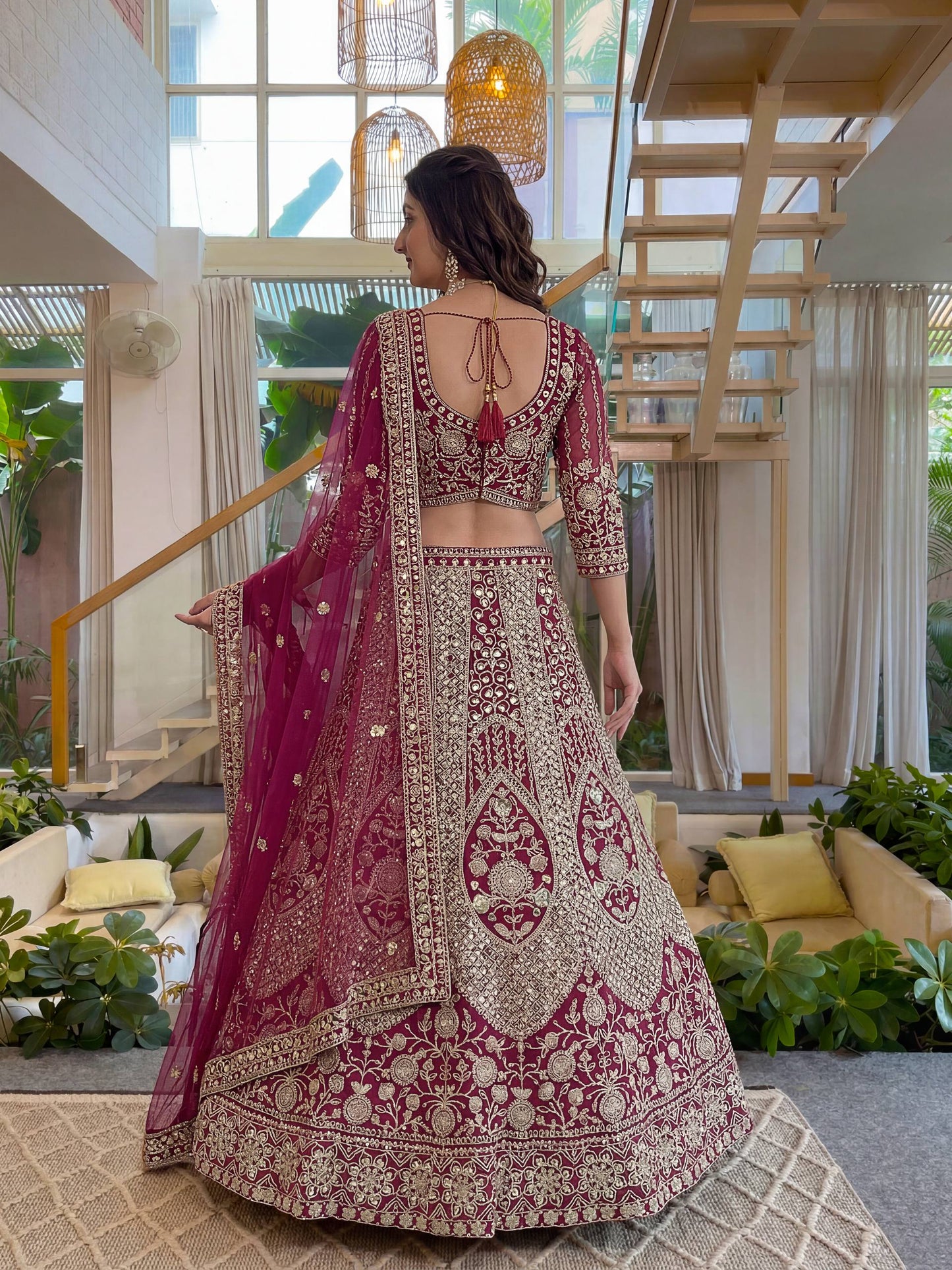 Butterfly Net Sequins and Codding Embroidery Work Lehenga