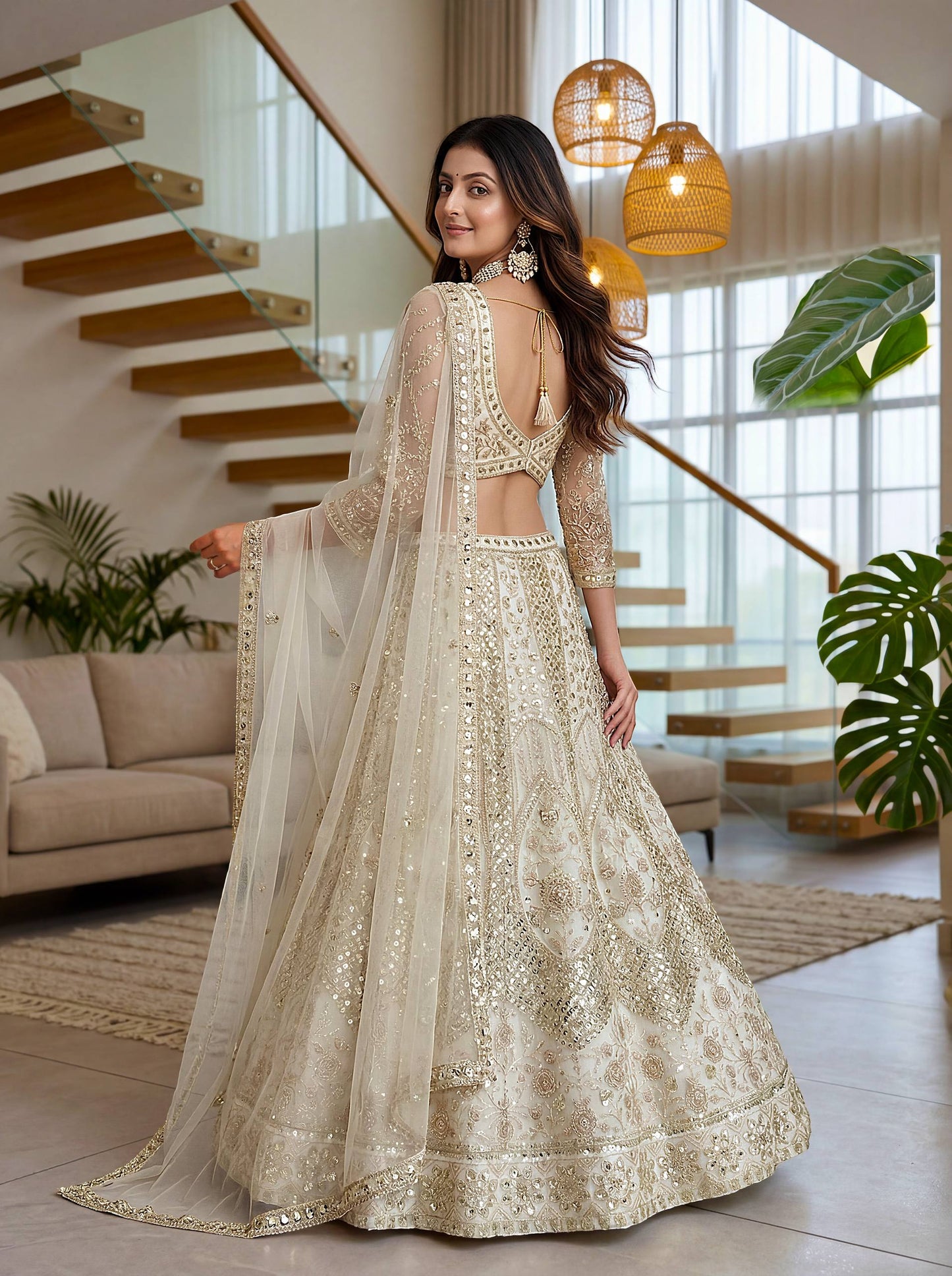Butterfly Net Sequins and Codding Embroidery Work Lehenga