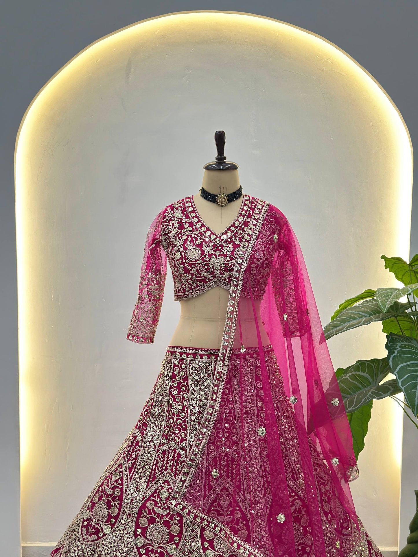 Butterfly Net Sequins and Codding Embroidery Work Lehenga