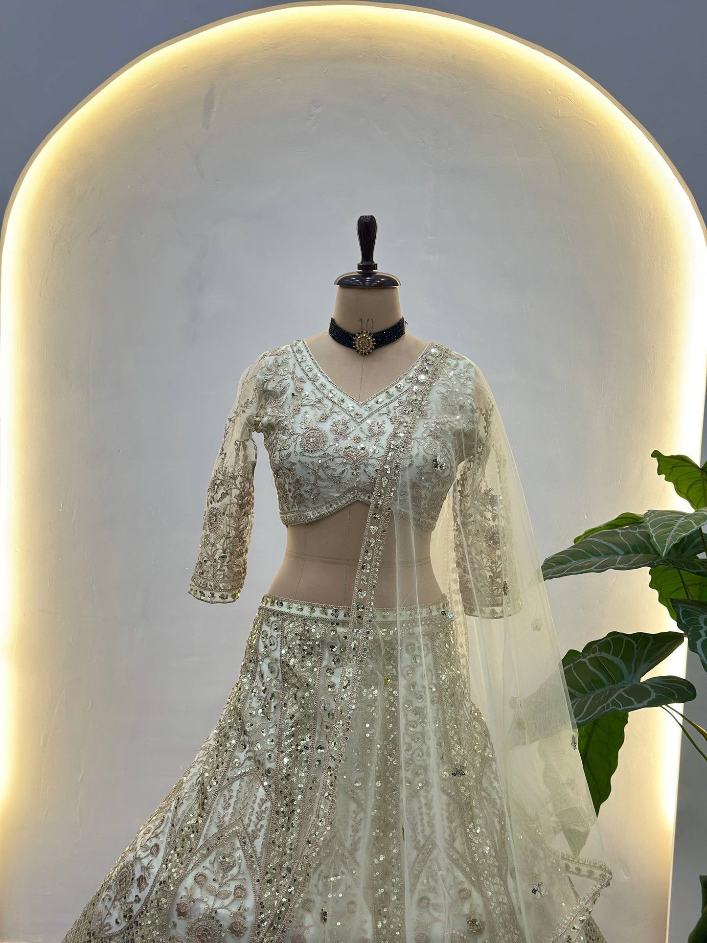 Butterfly Net Sequins and Codding Embroidery Work Lehenga