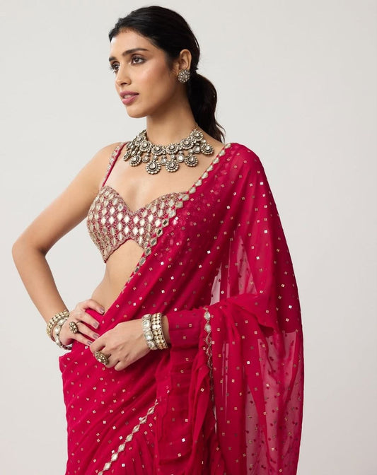 NEW BOLLYWOOD SUPERHIT DESIGN LAUNCHING SEQUINS CRUSH PLEATED SAREE