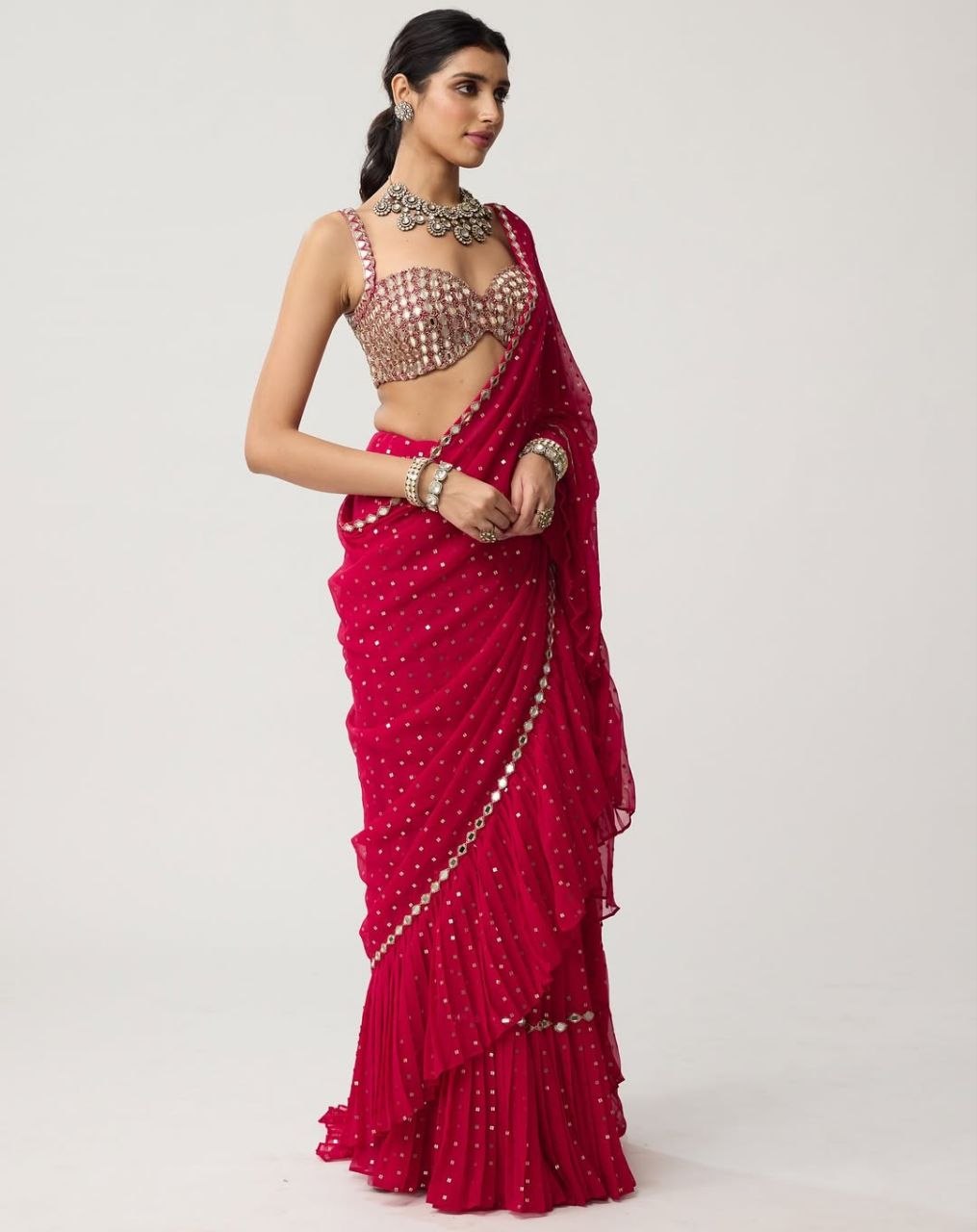 NEW BOLLYWOOD SUPERHIT DESIGN LAUNCHING SEQUINS CRUSH PLEATED SAREE
