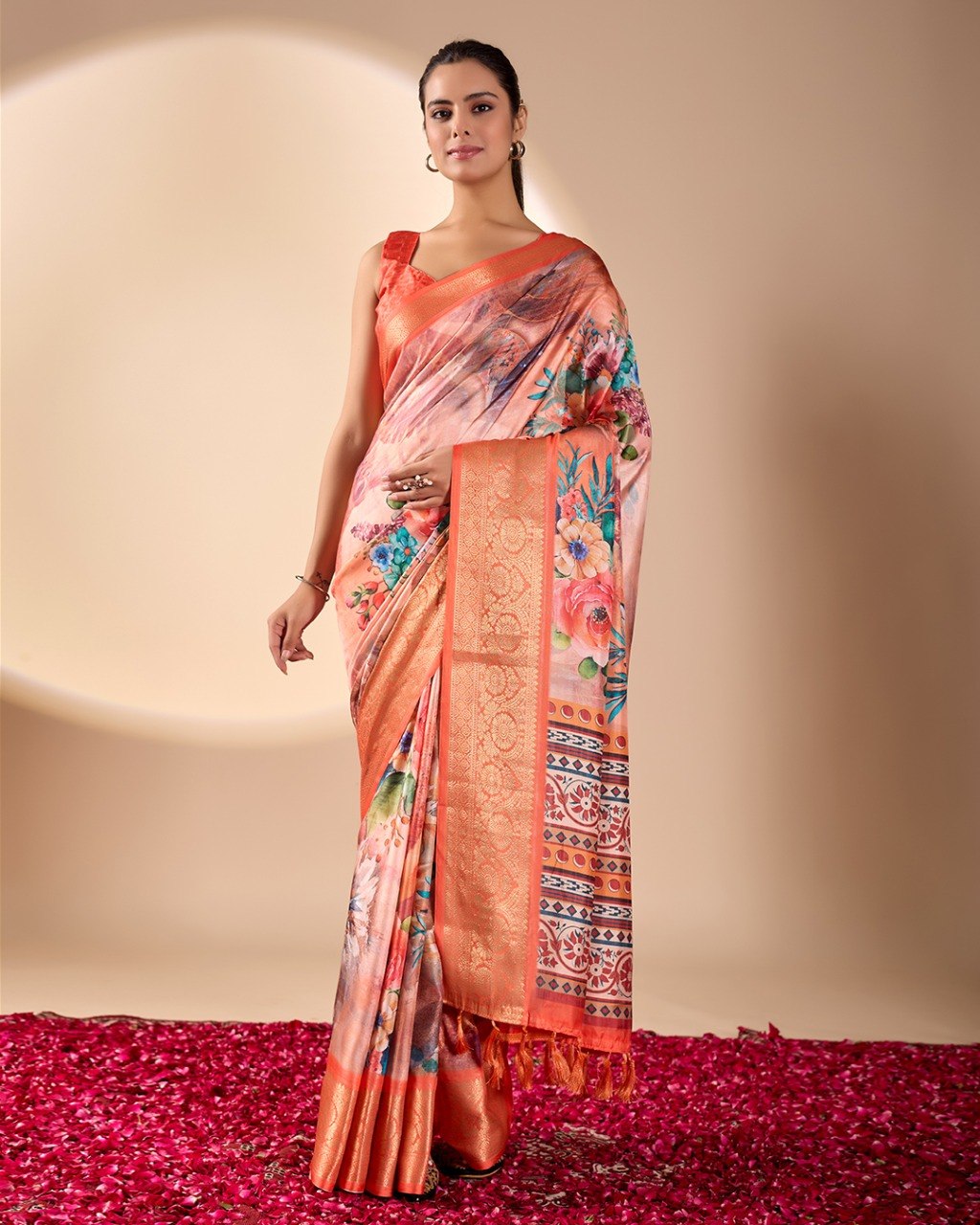 Soft Lichi Silk Saree adorned with elegant floral saree