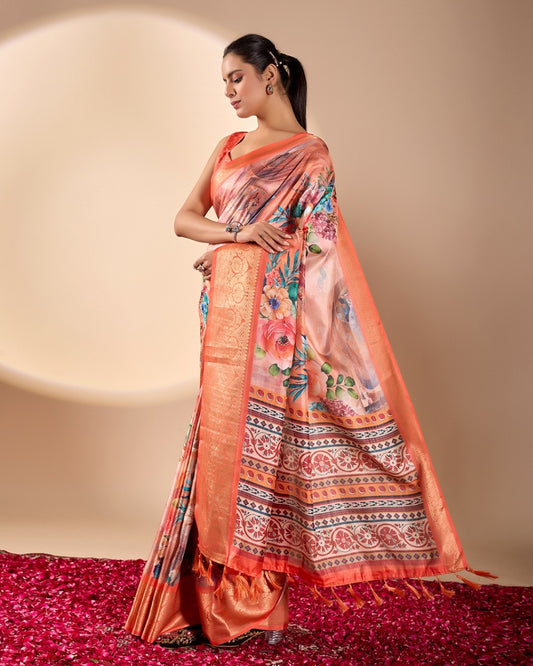 Soft Lichi Silk Saree adorned with elegant floral saree