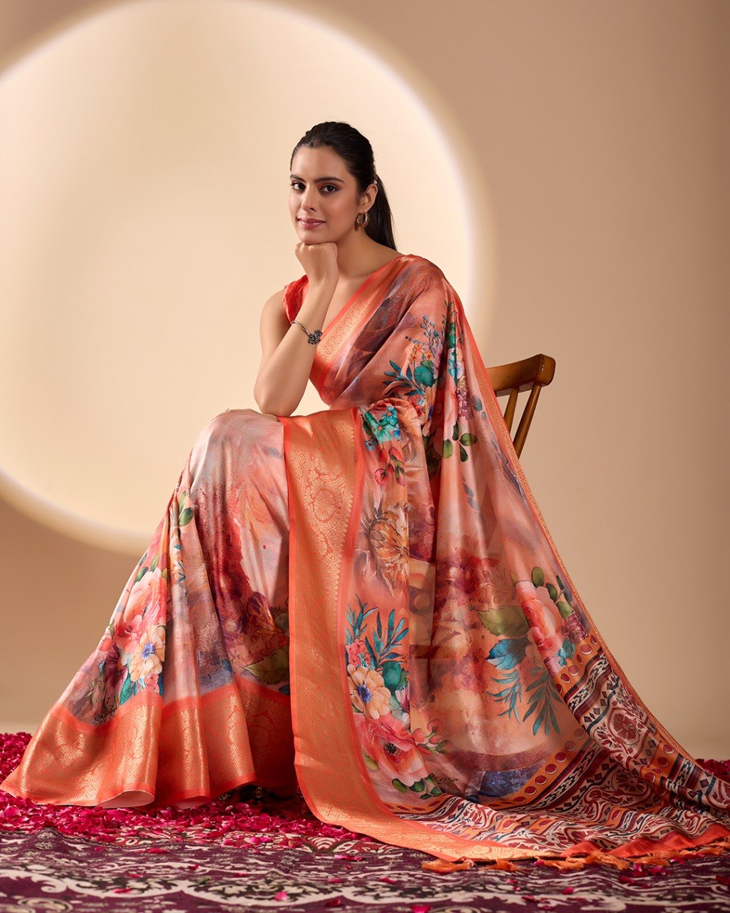 Soft Lichi Silk Saree adorned with elegant floral saree