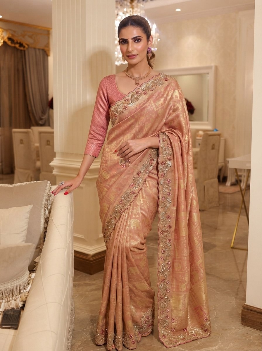 Wedding Wear Pure Kanjivarm Silk Beads Work Saree