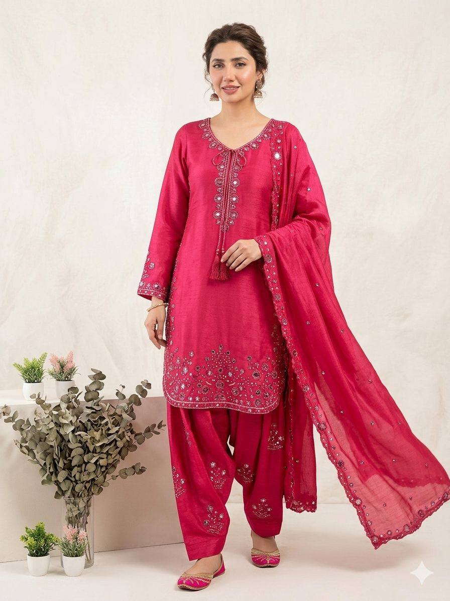 Kleid aus Georgette-Imitat mit üppiger Paillettenstickerei