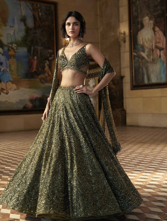 Chinon silk lehenga with Dori sequins & thread work choli