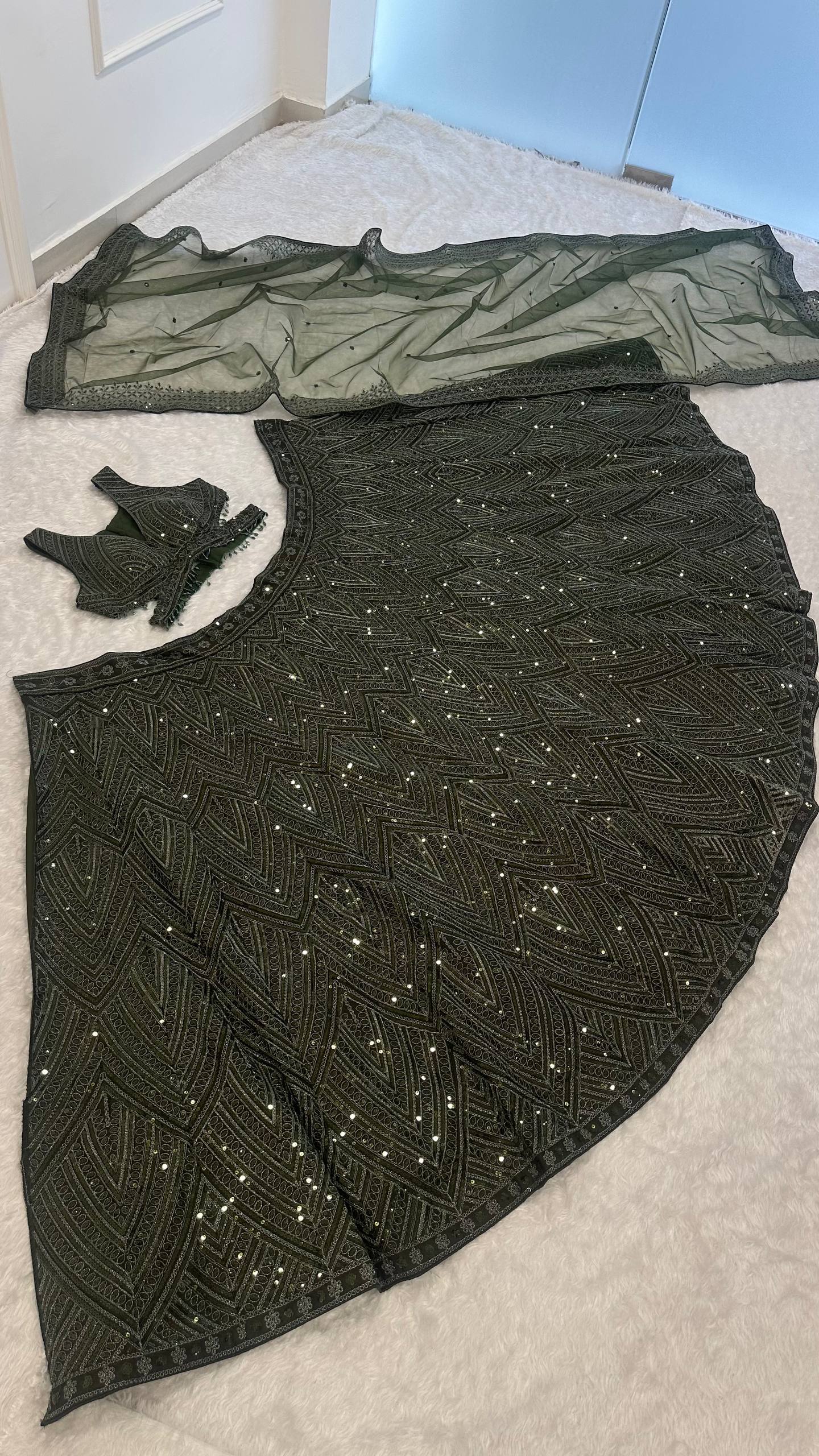 Chinon silk lehenga with Dori sequins & thread work choli