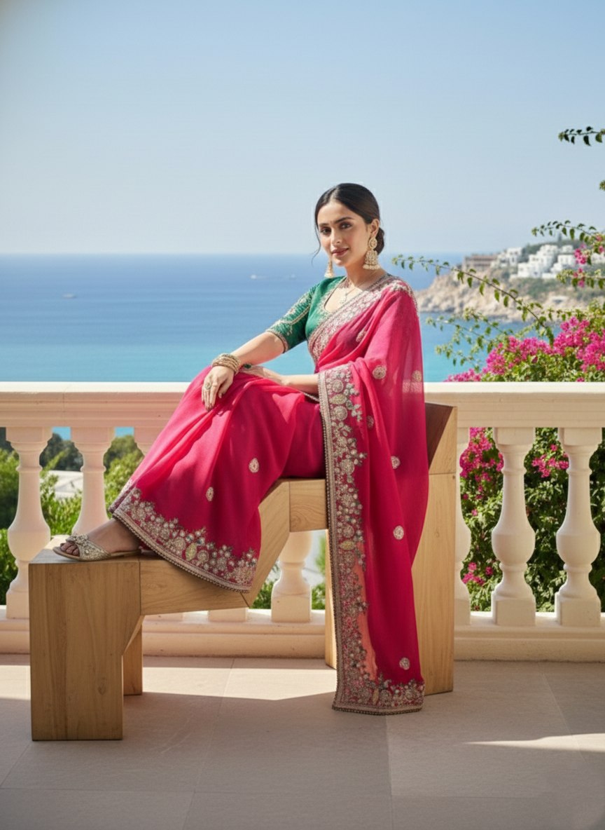 Party Wear Soft Fendy Chiffon silk Saree