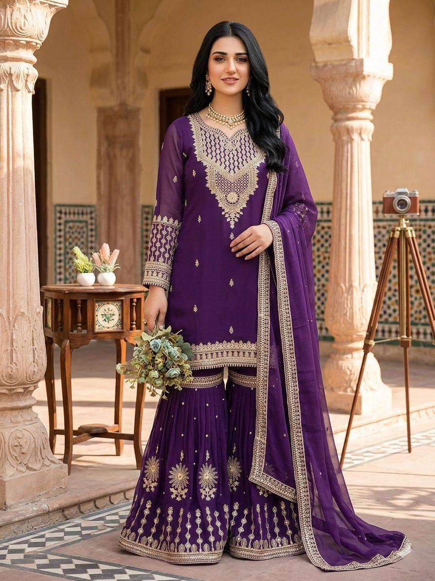 GEORGETTE CORDING WITH SEQUENCE EMBROIDERY WORK SUIT
