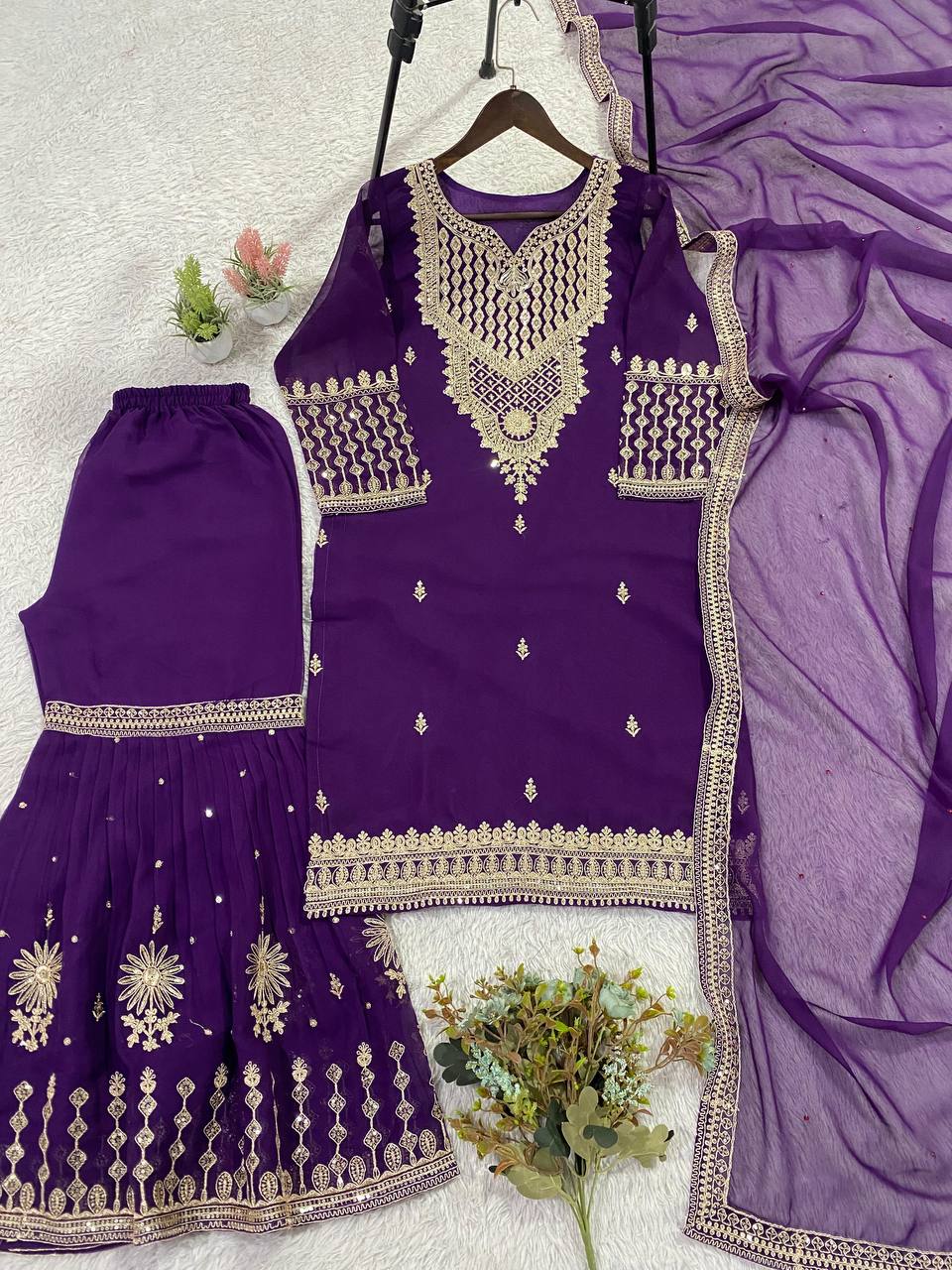 GEORGETTE CORDING WITH SEQUENCE EMBROIDERY WORK SUIT