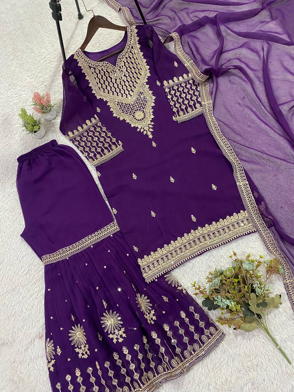 GEORGETTE CORDING WITH SEQUENCE EMBROIDERY WORK SUIT