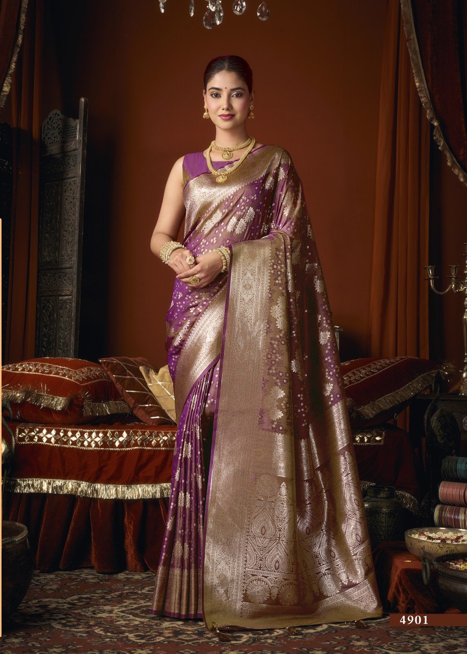 Self Jacquard Soft Silk Saree With Rich Zari Weaving & Tassels