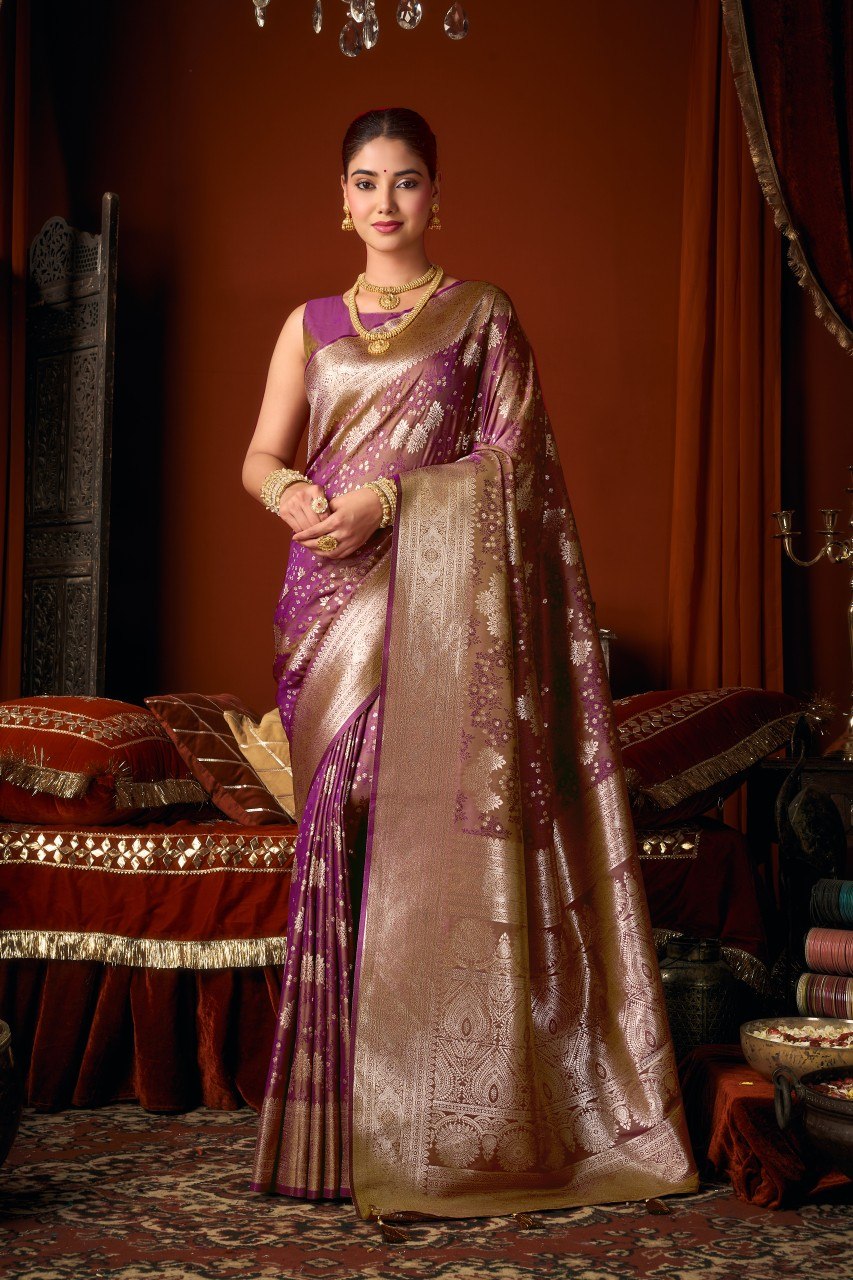 Self Jacquard Soft Silk Saree With Rich Zari Weaving & Tassels