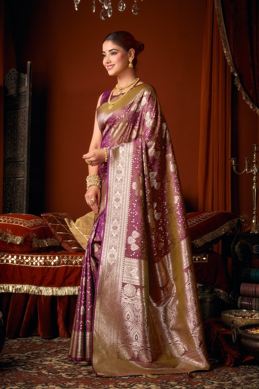 Self Jacquard Soft Silk Saree With Rich Zari Weaving & Tassels