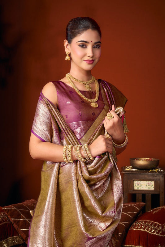 Self Jacquard Soft Silk Saree With Rich Zari Weaving & Tassels