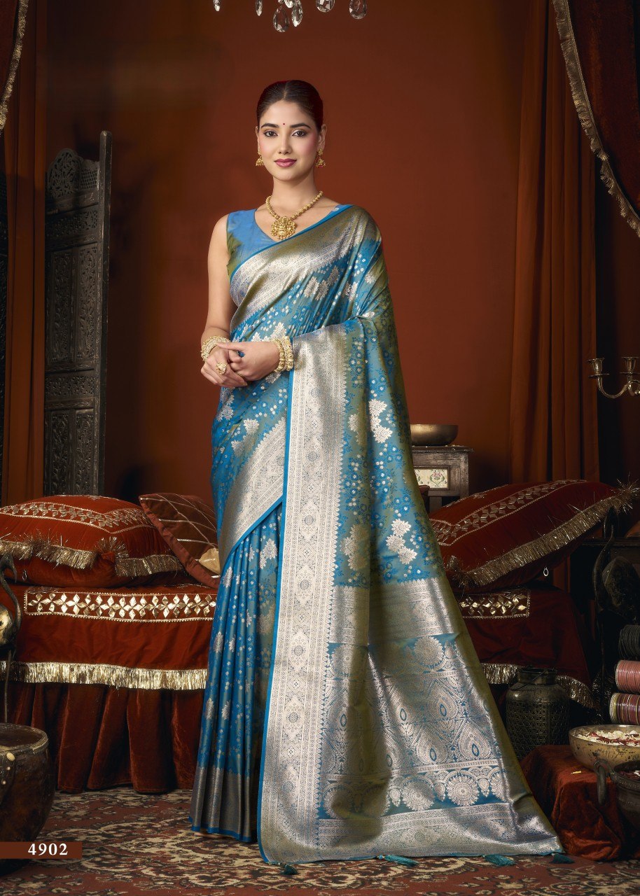 Self Jacquard Soft Silk Saree With Rich Zari Weaving & Tassels