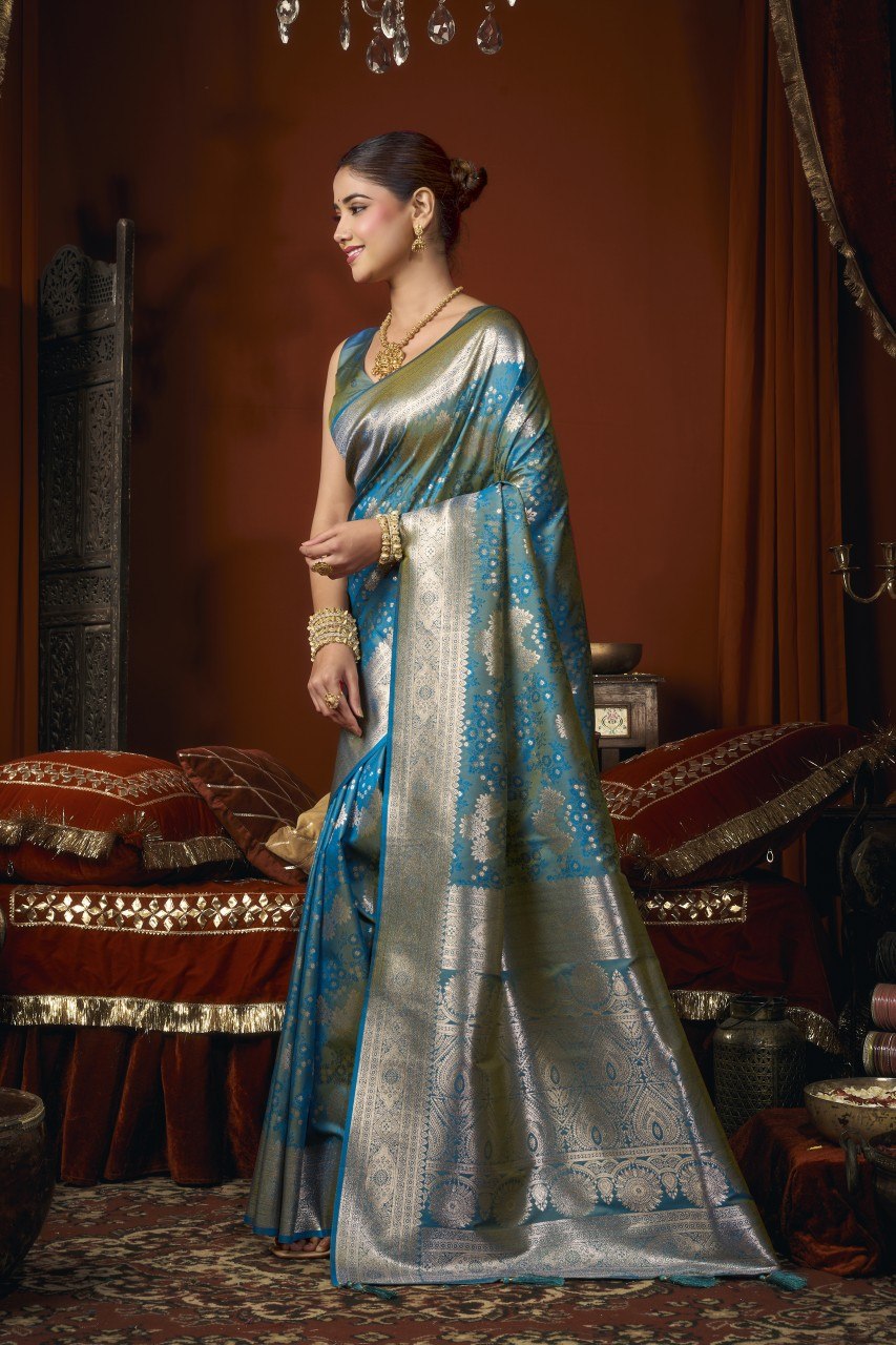 Self Jacquard Soft Silk Saree With Rich Zari Weaving & Tassels