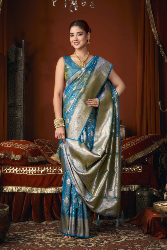 Self Jacquard Soft Silk Saree With Rich Zari Weaving & Tassels