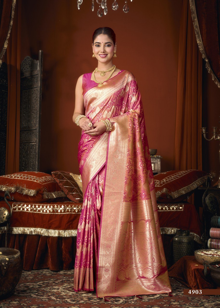 Self Jacquard Soft Silk Saree With Rich Zari Weaving & Tassels