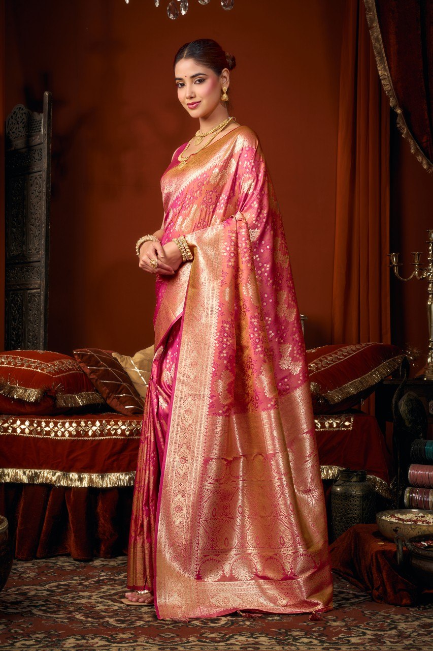 Self Jacquard Soft Silk Saree With Rich Zari Weaving & Tassels
