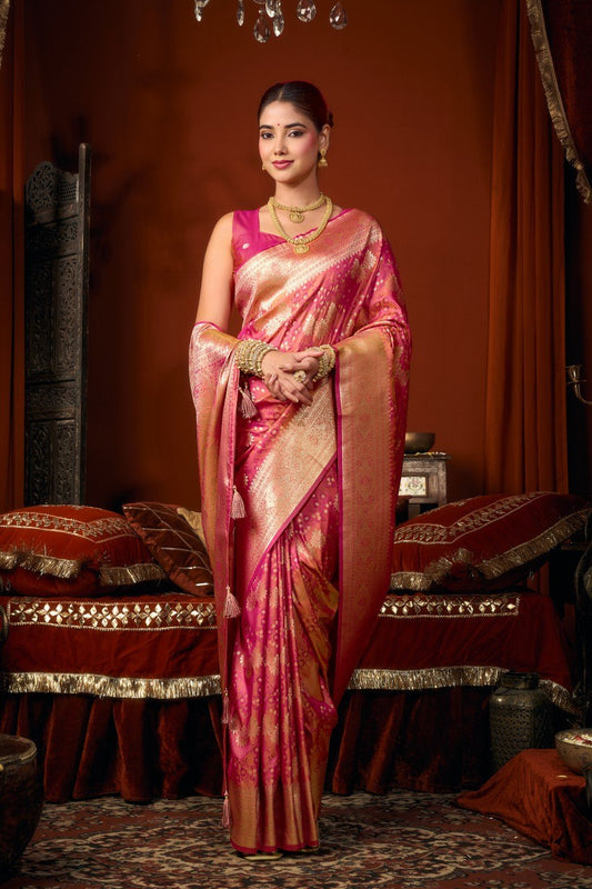 Self Jacquard Soft Silk Saree With Rich Zari Weaving & Tassels