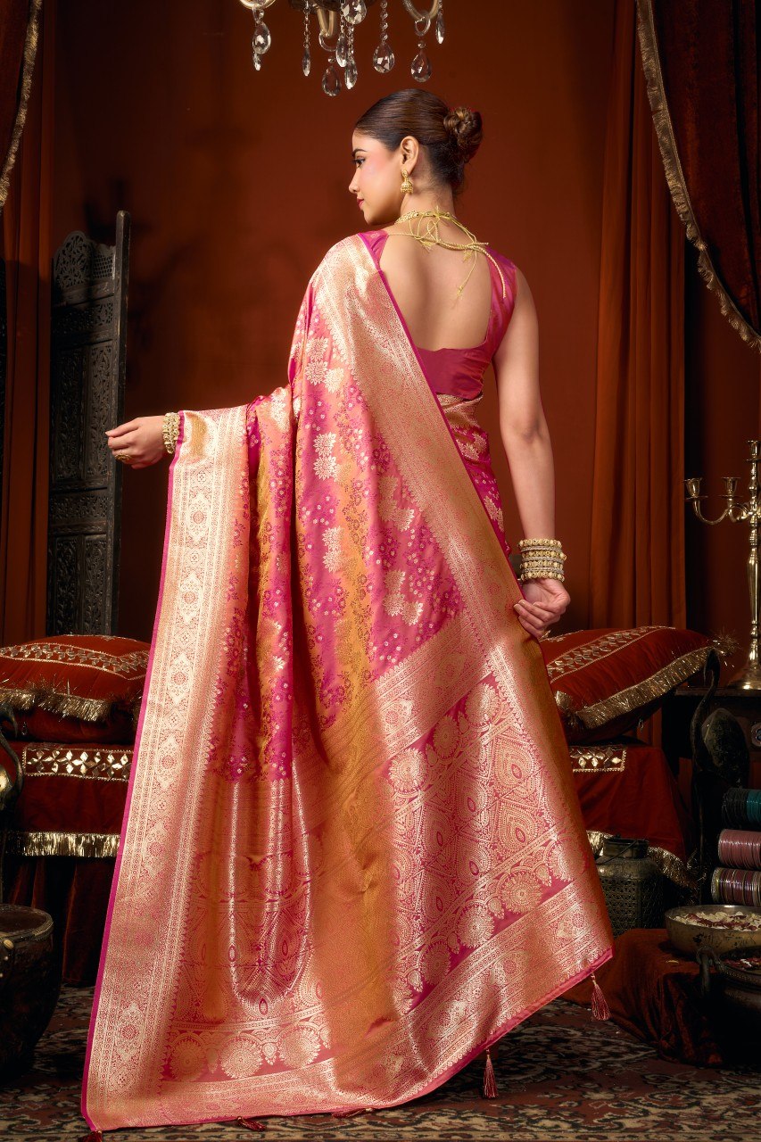 Self Jacquard Soft Silk Saree With Rich Zari Weaving & Tassels