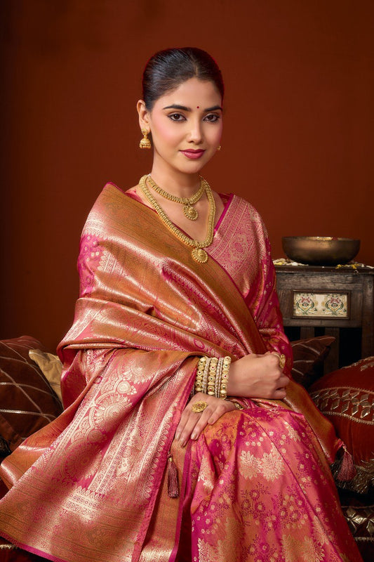Self Jacquard Soft Silk Saree With Rich Zari Weaving & Tassels